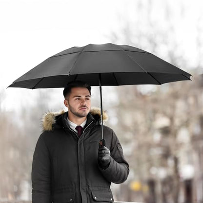 Prospo 46/62 Inch Large Travel Umbrellas for Rain Windproof, 10 Ribs Compact Reverse Folding Golf Umbrella, Double Canopy Automatic Open Close - color: Black, size: 46 inch