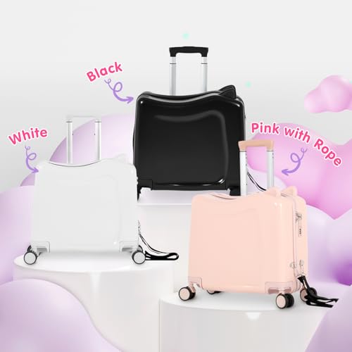 20" Kids Ride-On Suitcase with Rope, Carry-On Luggage with TSA Lock - color: Black