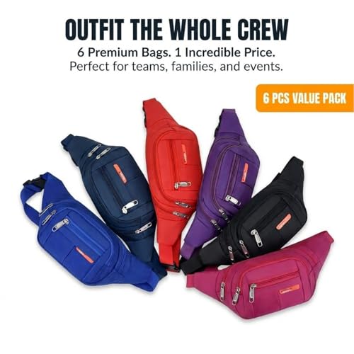 6 Pcs Fanny Packs Bulk for Travel Running Women Men - style: Multi-zipper Style|6pcs