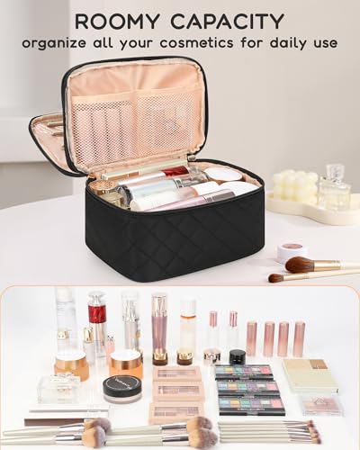 Relavel Large Travel Makeup Bag with Separate Makeup Brush Compartment - color: 01-Black, size: Large