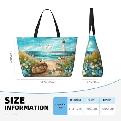 Beach Bag for Women, Large Waterproof Sandproof Tote with Zipper, Foldable Lightweight Swim Bag for Beach Pool Gym - color: Chill. Waves. Repeat.