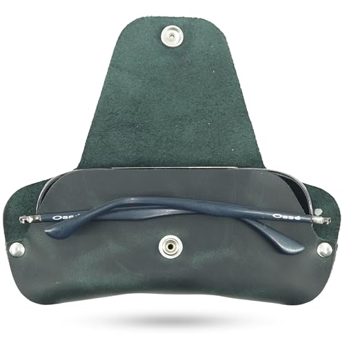 Toprank Slim Leather Glasses Case - Handmade Eyeglass & Sunglasses Holder - color: Green