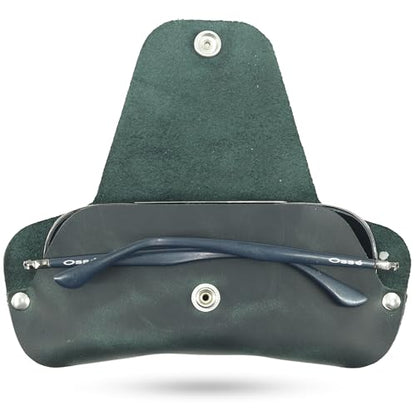 Toprank Slim Leather Glasses Case - Handmade Eyeglass & Sunglasses Holder - color: Green