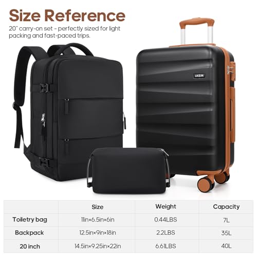 UKEIN Luggage Set with Backpack,Hardshell Carry On Luggage Airline Approved - color: Black