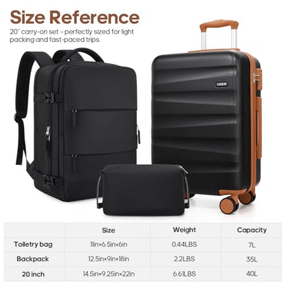 UKEIN Luggage Set with Backpack,Hardshell Carry On Luggage Airline Approved - color: Black