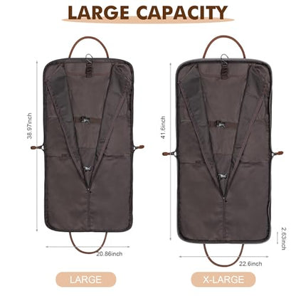S-ZONE Carry on Garment Bag for Business Travel Canvas Leather Men Suit Cover - color: Grey, size: X-Large