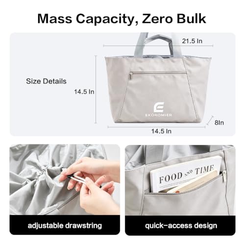EKOROMIER Dual-Handle Expandable Tote Bag,Ultra-Lightweight Travel Bag - color: Light Gray