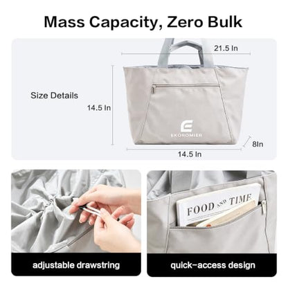EKOROMIER Dual-Handle Expandable Tote Bag,Ultra-Lightweight Travel Bag - color: Light Gray