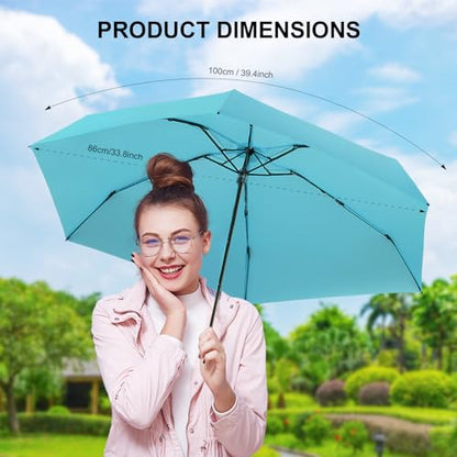 Mini Umbrella for Travel with Case Small Compact Sun Rain Tiny for Purse - color: 1702.Lake Green