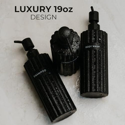 Stylish Shampoo & Conditioner Dispenser Set of 3 - Fluted 19oz Bottles - color: Black
