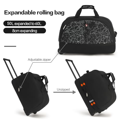 OIWAS Rolling Duffle Bag with Wheels, 22 inch Carry On Bag for Travel - color: Light Black
