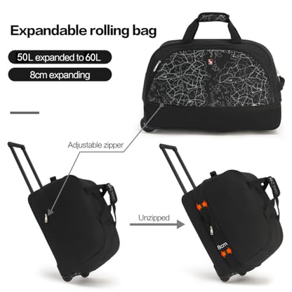 OIWAS Rolling Duffle Bag with Wheels, 22 inch Carry On Bag for Travel - color: Light Black