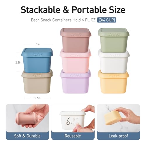 ISSEVE 8Pack 6oz Silicone Snack Containers for Kids with Lids, Reusable - size: 6oz-8pack