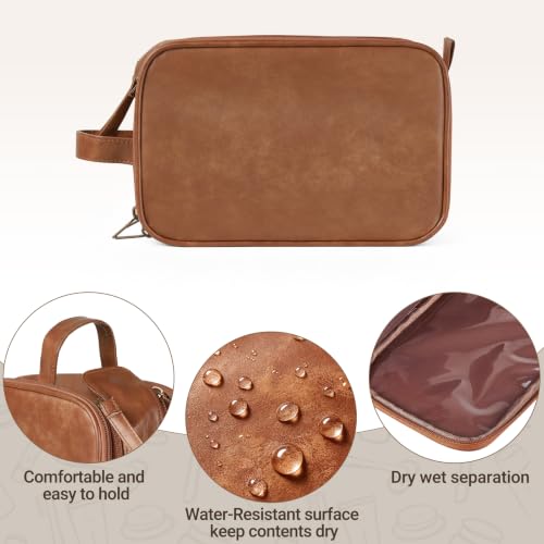 Mkono Men Toiletry Travel Bag PU Leather Hanging Shaving Dopp Kit Organizer