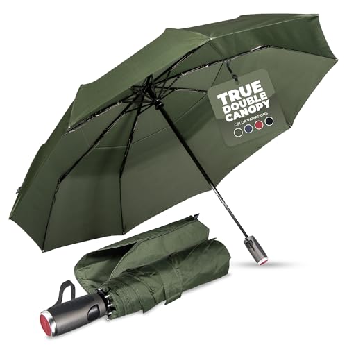 LifeTek Premium Travel Umbrella - Windproof & Compact for Men & Women, Automatic Open Close, Fits in Purse Laptop Bag or Backpack, Strong Frame for Heavy Rain & Sun UV Protection - color: 45 Inch Green FX2 Double Canopy