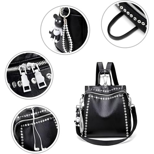Convertible Backpack Purse Women - Fashion Tote Backpack, Shoulder Bag, Black Travel Backpack for College, Work, Casual