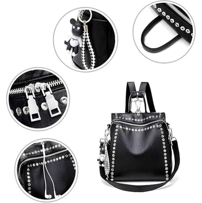 Convertible Backpack Purse Women - Fashion Tote Backpack, Shoulder Bag, Black Travel Backpack for College, Work, Casual