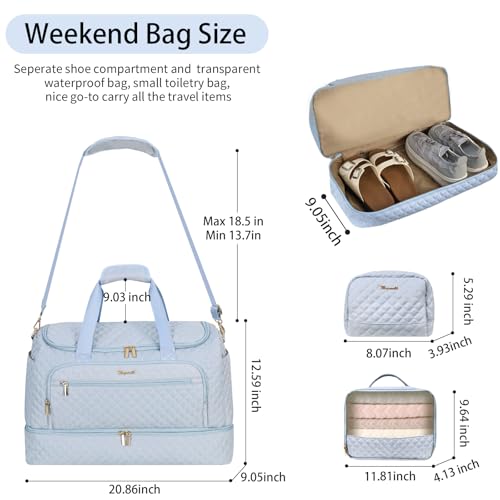 3PCS Weekender Bags for Women, Large Travel Bags Personal Item Travel Bag - color: Sky blue