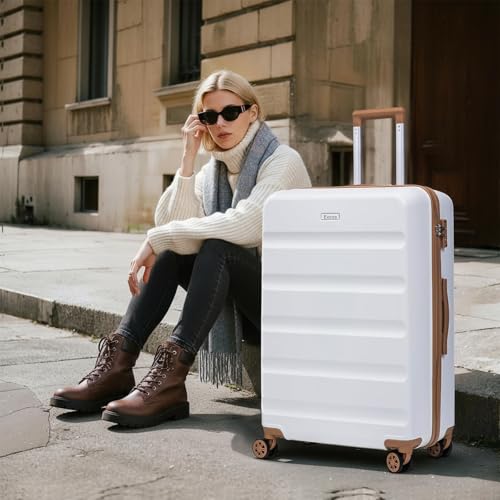 Eeeza Luggage Sets 5 Piece, Lightweight Durable Hardshell White,20/24/28" - color: White