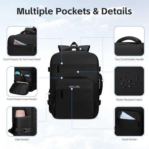 RealCool 15.6" Laptop Travel Backpack, TSA Flight Approved Carry On Daypack - color: Black, size: 15.6 inch