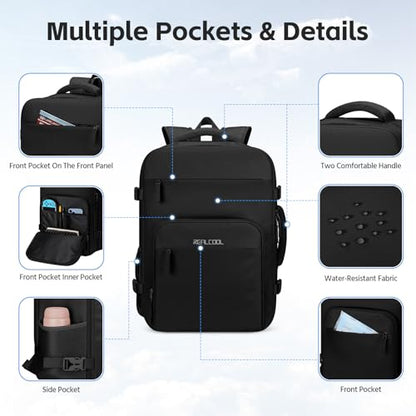 RealCool 15.6" Laptop Travel Backpack, TSA Flight Approved Carry On Daypack - color: Black, size: 15.6 inch