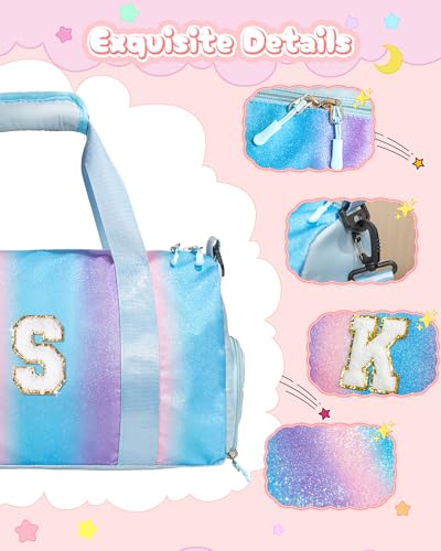 Dance Recital Gifts for Girls-Girl Gym Bag with Shoe Compartment - color: Rainbow Blue, style: E