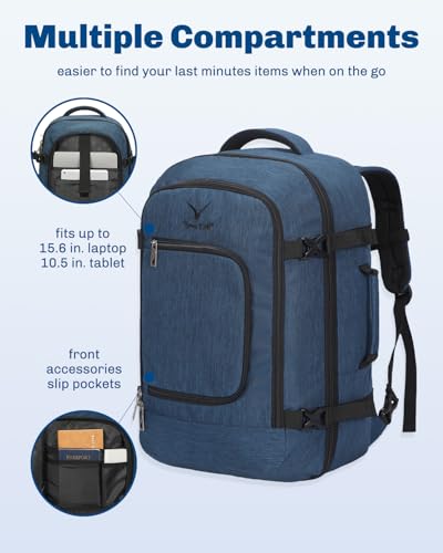 Hynes Eagle 40L Carry On Backpack Flight Approved Weekender Travel Bag - color: Blue-n