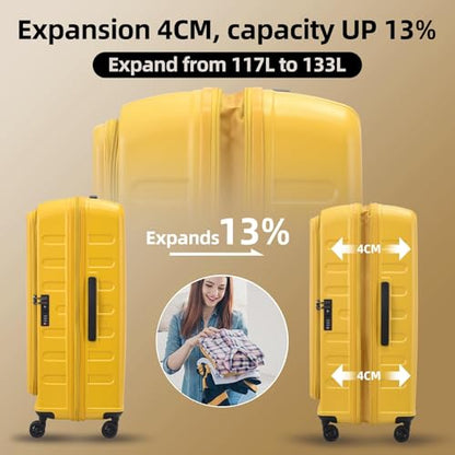 Kaleenie 29 Inch Checked Luggage with Expansion and Side Opening - color: Yellow, size: 29 Inch