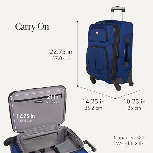 SwissGear Sion Softside Expandable Spinner Luggage Durable Lightweight Travel Suitcase, Blue, 3-Piece Set (Carry-On/Medium/Large) - color: Blue, size: 3-Piece Set (Carry-On/Medium/Large)
