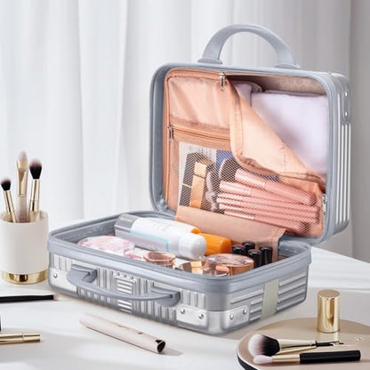 14 Inch Hard Shell Cosmetic Case, Mini Carrying Makeup Suitcase, Silver - color: Silver - Rectangle