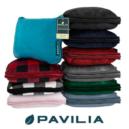 PAVILIA Travel Blanket Pillow, Soft Airplane Blanket 2-IN-1 Combo Set, Plane Blanket Compact Packable, Flight Essential Car Pillow, Travelers Gift Accessories Luggage Backpack Strap, 60x43 Checker Red - color: Checker Red