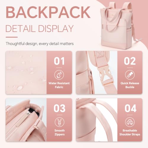 EMPSIGN Tote Backpack for Women, Work & Travel Bag, Fits 15.6" Laptop - color: Light Pink