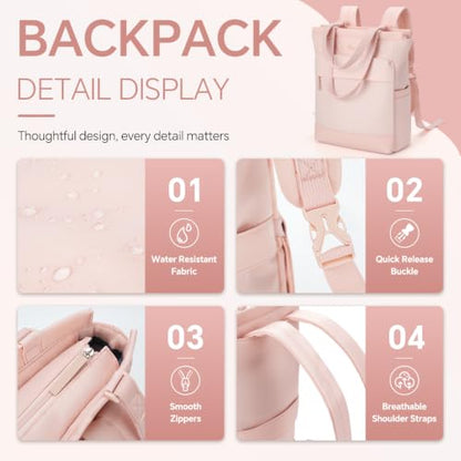 EMPSIGN Tote Backpack for Women, Work & Travel Bag, Fits 15.6" Laptop - color: Light Pink