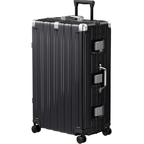 Krute Zipperless Luggage 28inch Checked Hard Shell Suitcases with Wheels - color: Black, size: Large (28 Inch)