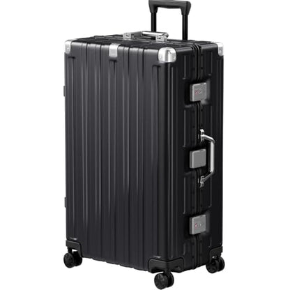 Krute Zipperless Luggage 28inch Checked Hard Shell Suitcases with Wheels - color: Black, size: Large (28 Inch)