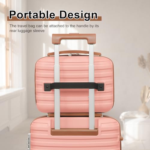 Joyway Carry On Luggage 20 Inch Expandable Suitcase with Spinner Wheel, 4 Piece Hard Shell Luggage Set with TSA Lock(Pink brown) - color: Pink brown, size: 4 Piece Set (13/20 Inch)