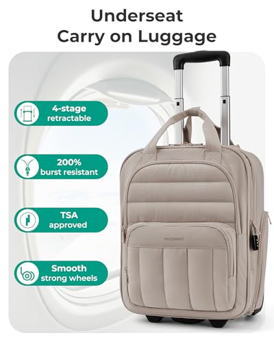 BAGSMART 40.6cm(16인치) 소형 언더시트 휴대용 수하물, 바퀴가 달린 여행 가방, 브라운., 40.6cm(16인치) 소형 휴대용 수하물 - color: 브라운.