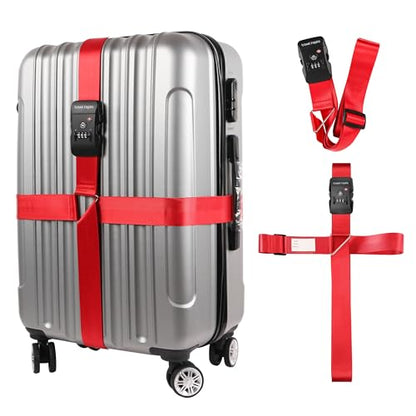 Travel Inspira TSA Accepted Long Luggage Cross Straps for Suitcases - color: Cross Red