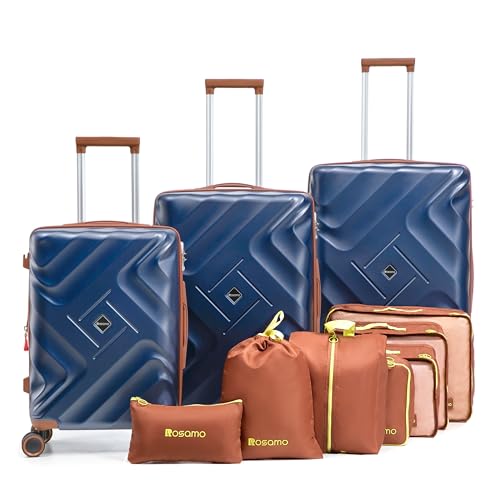 Rosamo 10 piece Luggage Set Expandable Suitcase 22x14x9 Airline Approved Carry on, ABS Hard Case Suitcases with Spinner Wheels,TSA Lock - color: MetallicBlue