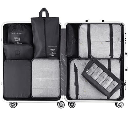 Mossio 9 Set Packing Cubes with Shoe Bag & Electronics Bag - Luggage Organizers Suitcase Travel Accessories - color: Black