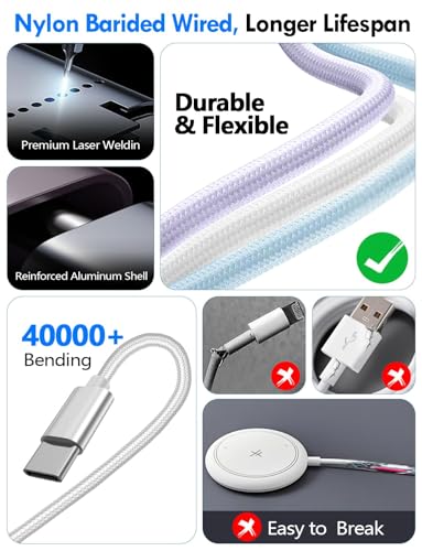 2Pack Travel Essentials for Apple Watch Charger,3-in-2 Multi Charging Cable - color: White, size: 2Pack-6 FT