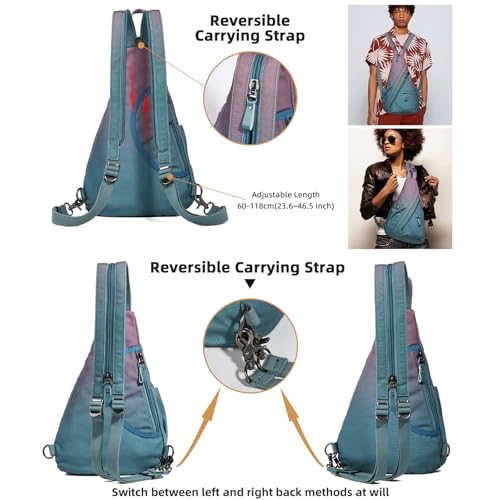 KL928 Canvas Sling Bag - Small Crossbody Backpack Shoulder Casual Daypack Rucksack for Men Women(Large Version, Violet+GrayishBlue) - color: Canvas-violet+grayishblue