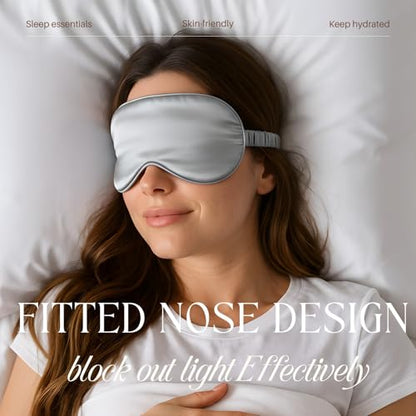 Silver Sleep Eye Mask, Blackout Silk Satin Travel Blindfold Set Women - color: Silvergrey