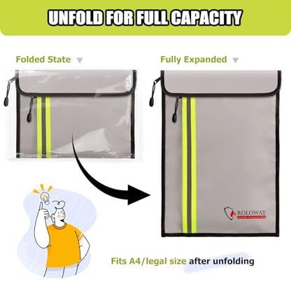 ROLOWAY Fireproof Document Bag (15 x 11 inch) with 2 Pockets, Fire Safe Envelope Bag for Cash, Legal Documents (Silver) (Pack of 2) - size: 15 x 11 inch (Pack of 2), style: Silver Fireproof Bag