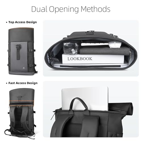 Rolltop Backpack for Men Women, Expandable Travel Laptop Backpack - color: Grey