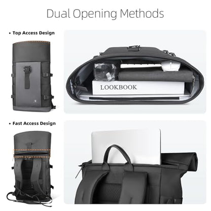 Rolltop Backpack for Men Women, Expandable Travel Laptop Backpack - color: Grey