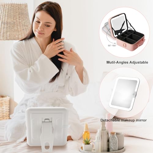 Mocado Travel Makeup Bag with Mirror Makeup Case with 8 Makeup Brushes - color: Pink With Brushes