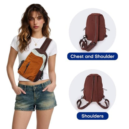 Convertible Crossbody Sling Purse – Lightweight Anti-Theft Daypack (Brown) - color: Brown