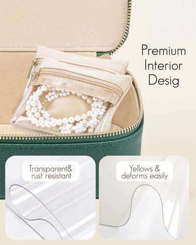 VLANDO Jewelry Boxes for Women with 12 Clear Velvet Zipper Pouches,Green - color: D.12 PCS Green