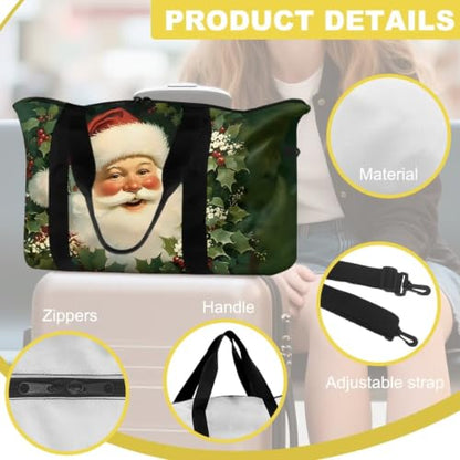 Floral Prints Duffle Bag with Adjustable Strap, Foldable Travel Duffel Bags for Men Women,Large Packable Travel Bag Water Repellent & Tear Resistant - color: Santa Claus